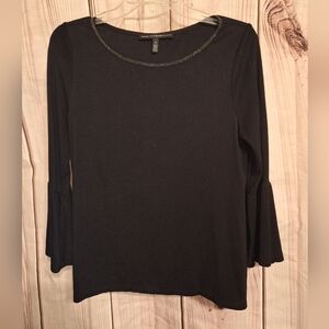 White House Black Market bell sleeve black sparkle beaded detail top Sz S